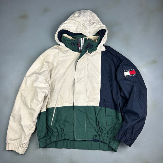 VINTAGE 90s | Tommy Hilfiger Colour Block Hooded Windbreaker Jacket sz XL Adult