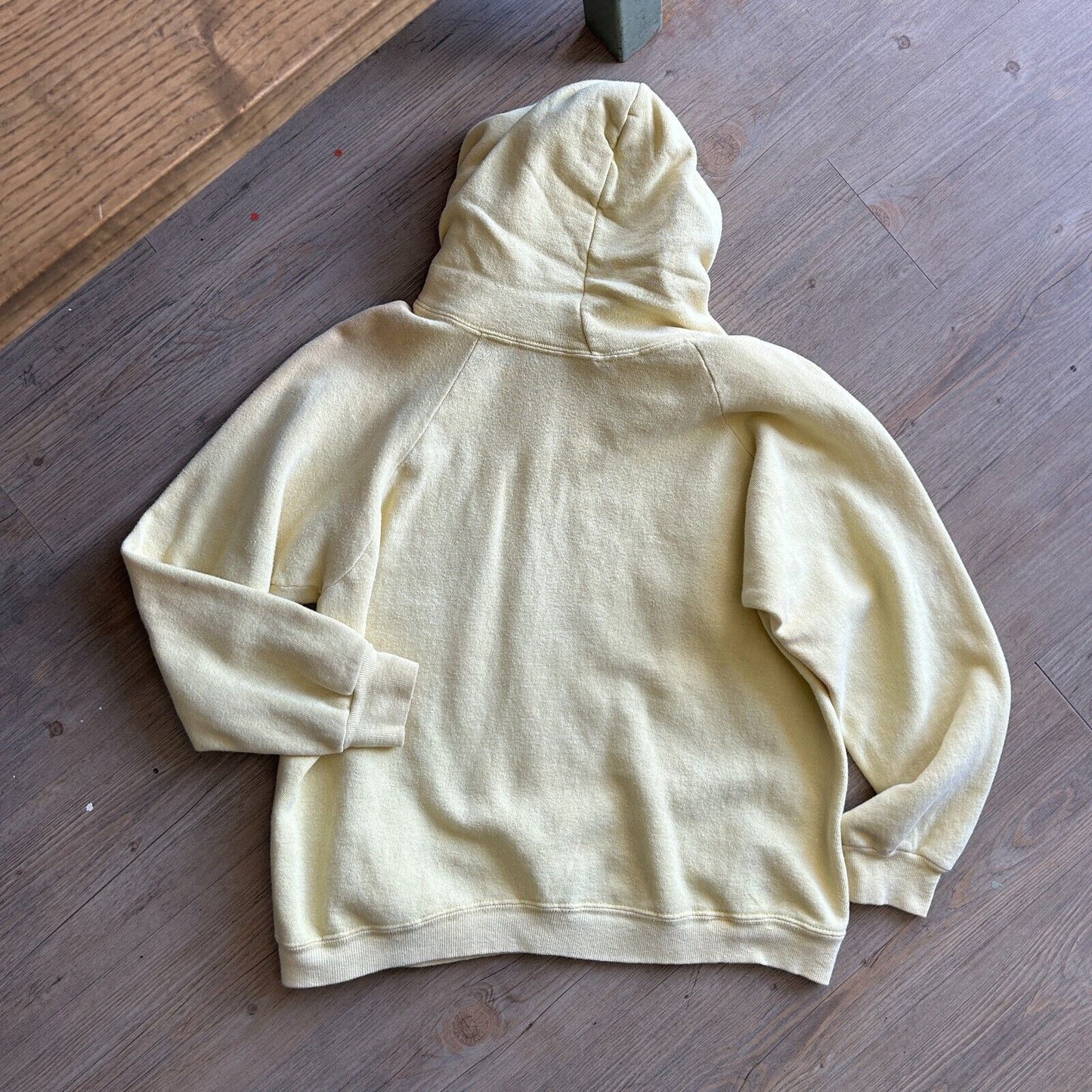 VINTAGE 60s 70s | Light Yellow Faded Blank Hoodie Sweater sz S Adult