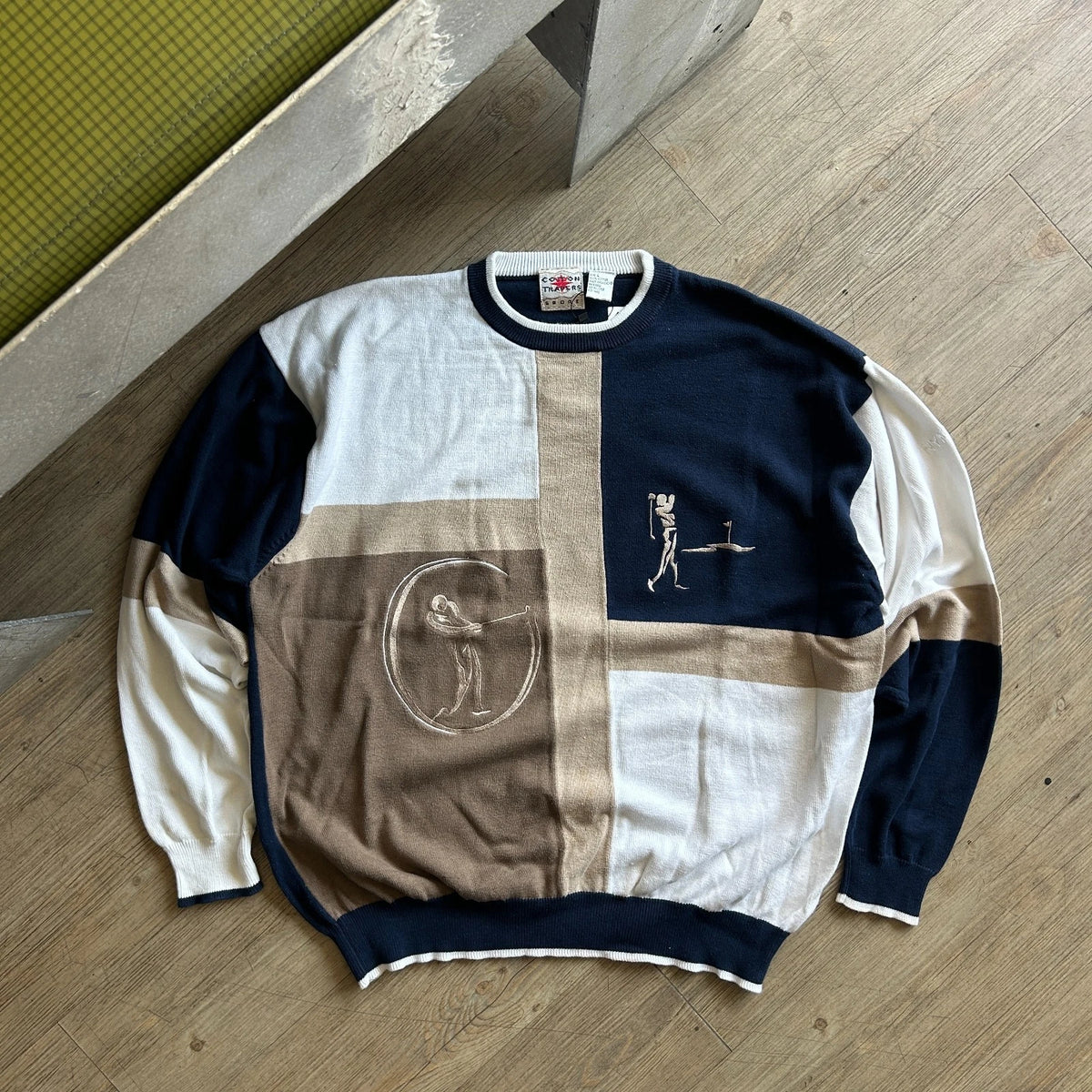 VINTAGE | GOLF Swing Embroidered Artwork Cotton Traders Knit Sweater sz L