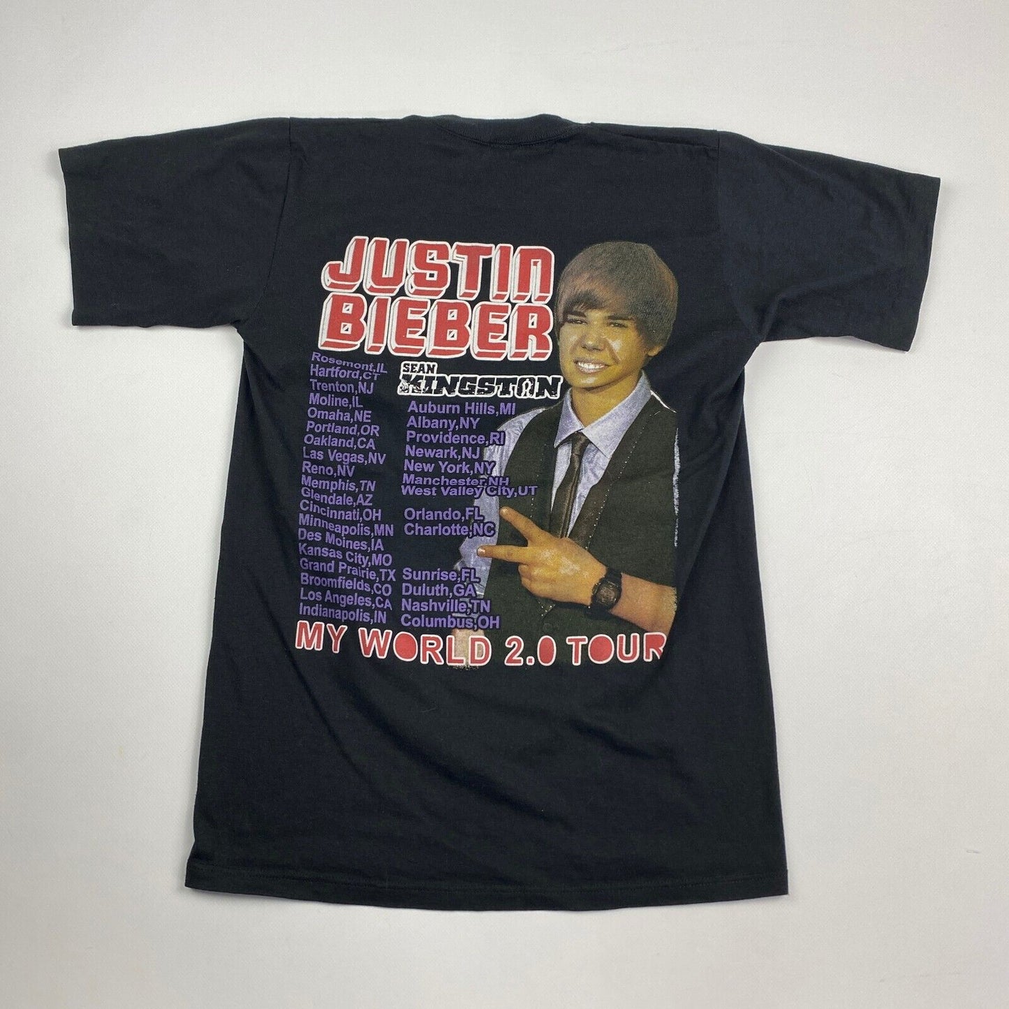 VINTAGE Justin Bieber My World 2.0 Tour Band Black T-Shirt sz Small Men