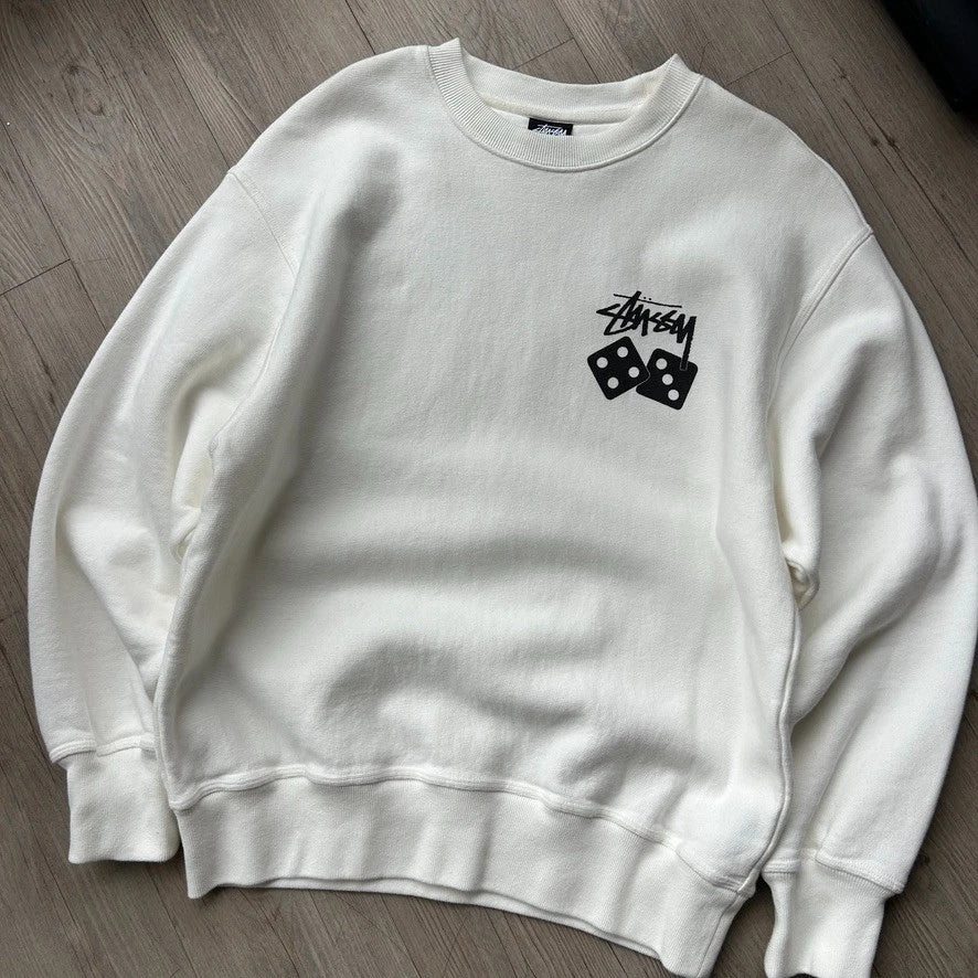 STUSSY | Dice Logo White Crewneck Sweater sz S/M