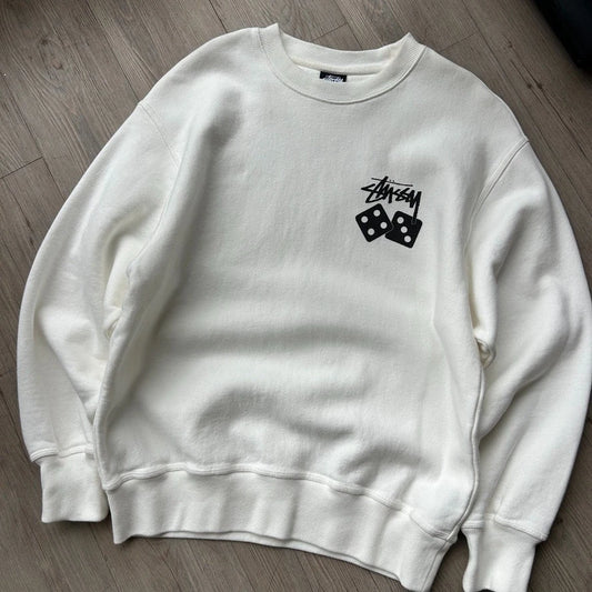 STUSSY | Dice Logo White Crewneck Sweater sz S/M