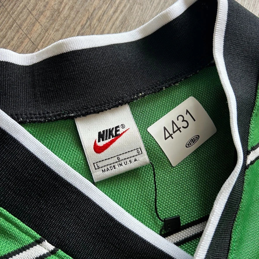 1990s | NIKE Team Sports Striped Green V-Neck Jersey T-Shirt sz L/XL
