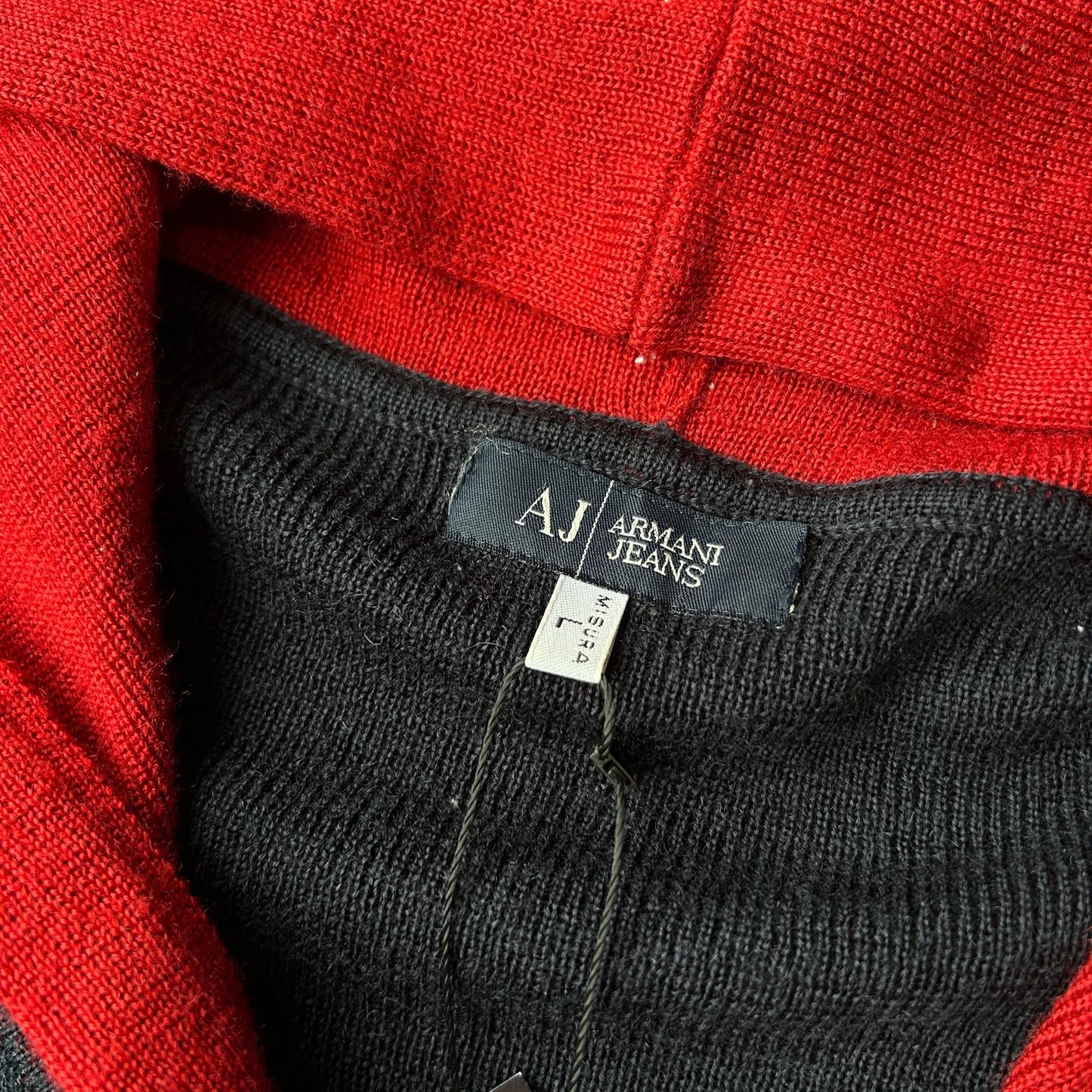 VINTAGE | Armani Jeans Hooded Wool Blend Full Zip Knit Sweater sz L