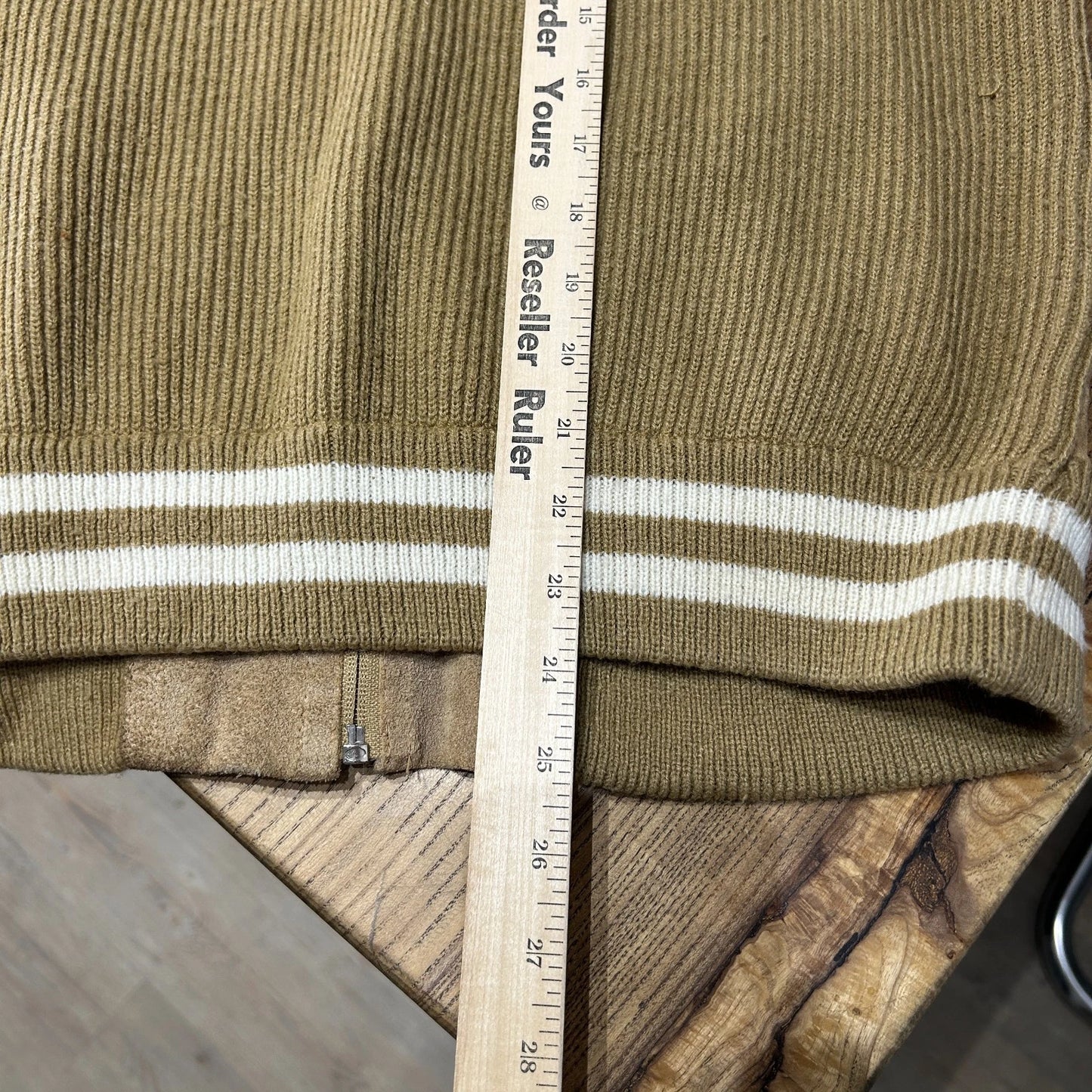 VINTAGE | 1440 Tan Suede Leather Knit Varsity Bomber Jacket sz S/M