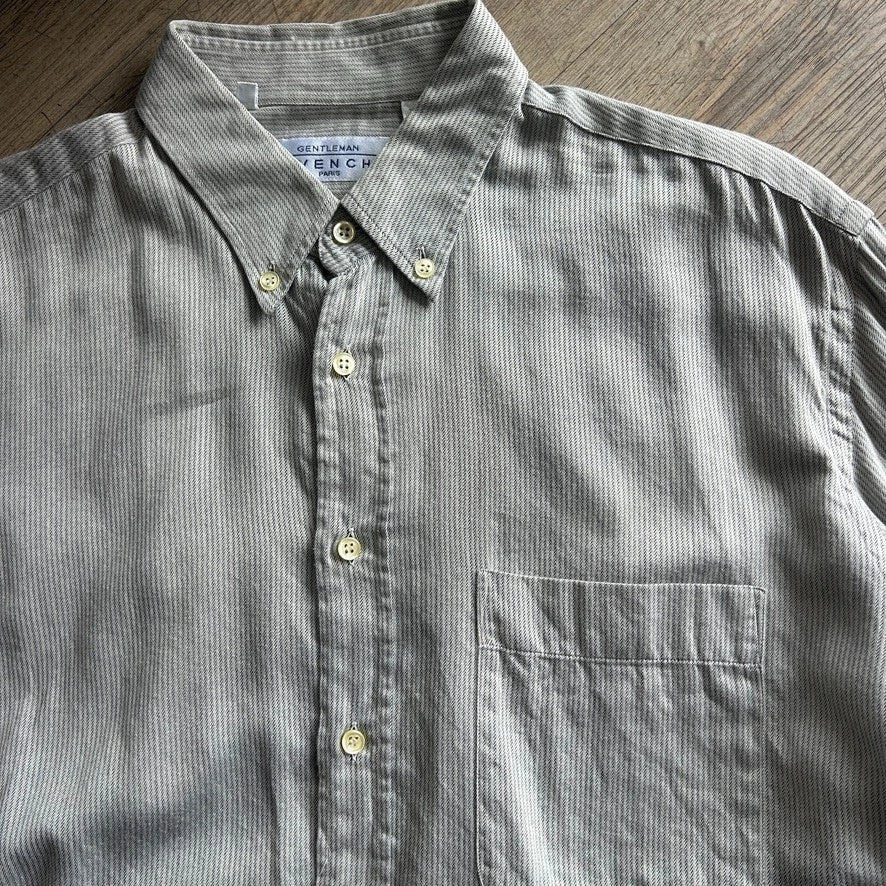 1990s GIVENCHY Gentleman Paris | Vintage Fine Herringbone Button Down Shirt sz L