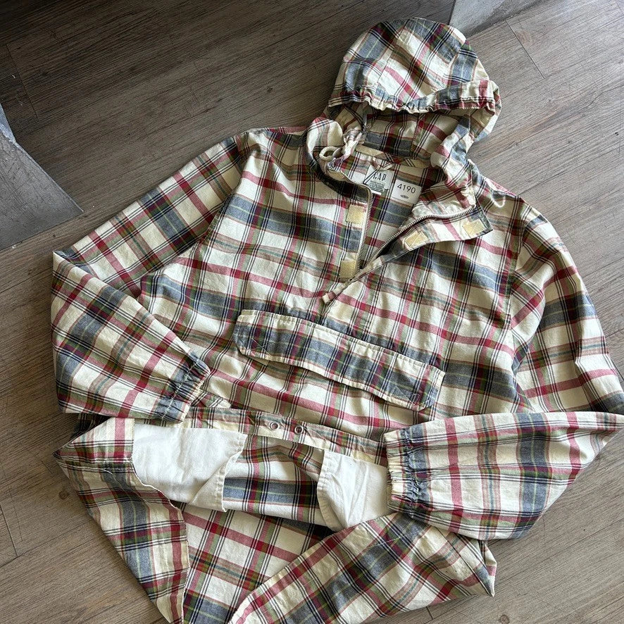VINTAGE 90s | GAP Plaid Cotton Canvas 1/4 Zip Anorak Jacket sz S/M