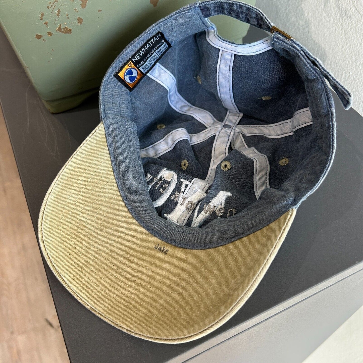 VINTAGE 90s | NYC Denim Two Tone Adjustable Cap HAT sz OS