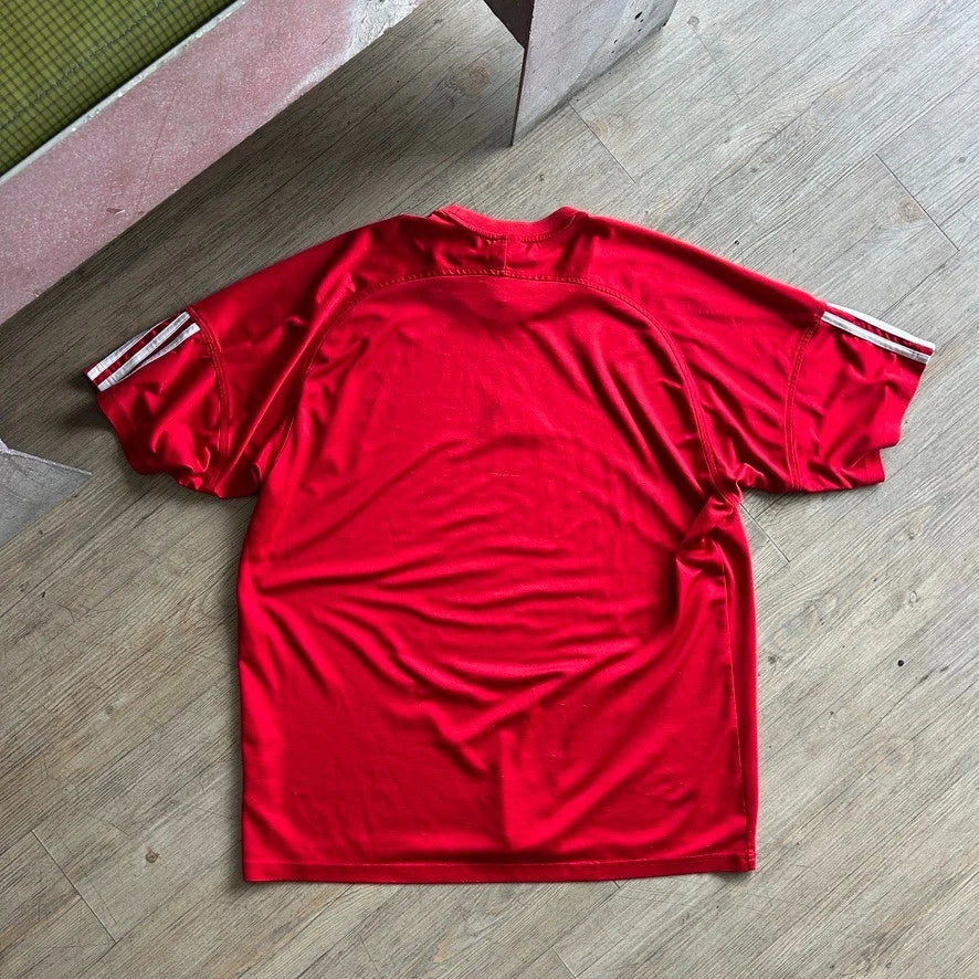ADIDAS Y2k | Centre Logo Red Running Climalite Jersey T-Shirt sz XL