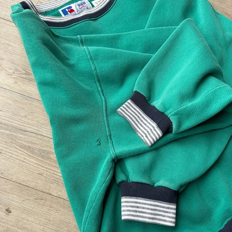 VINTAGE 90s | Russell Athletic Blank Teal Ringer Crewneck Sweater sz XL