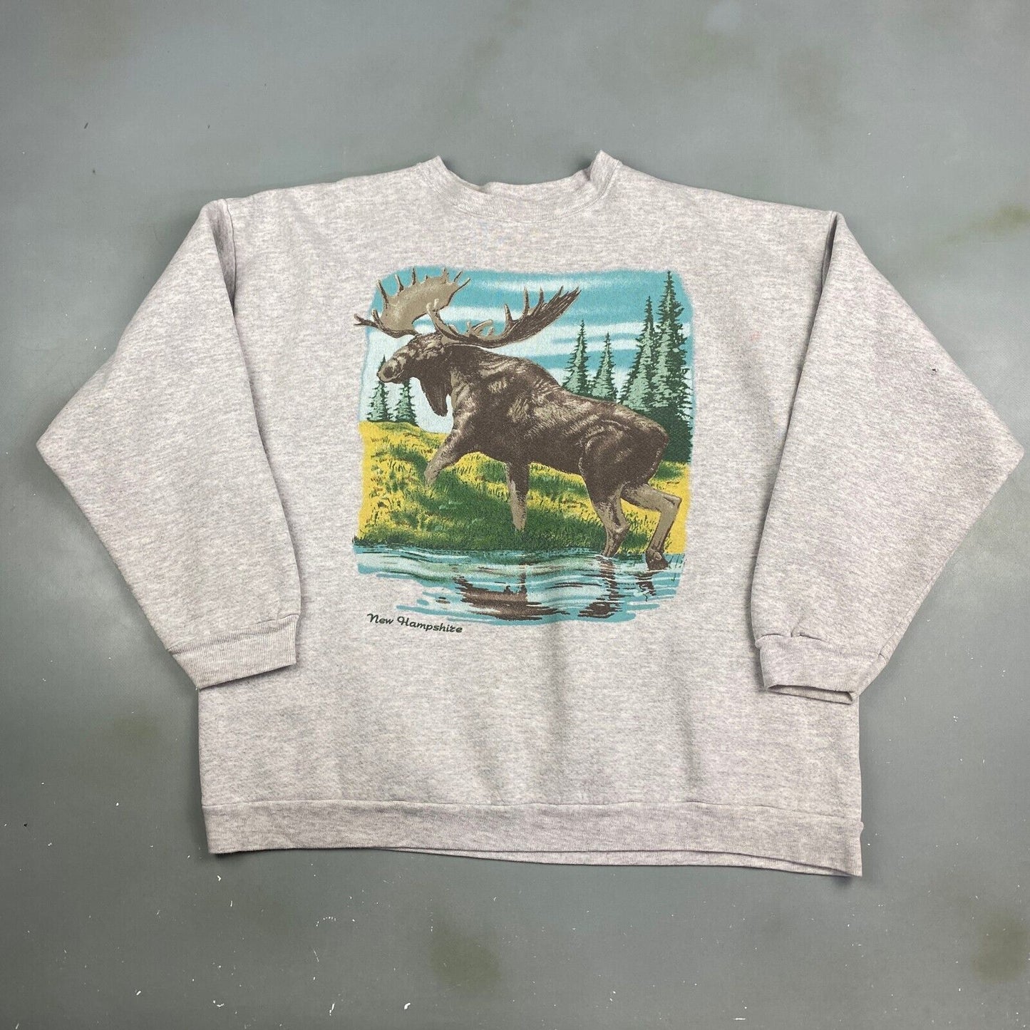 VINTAGE 90s New Hampshire Moose Nature Crewneck Sweater sz XL Mens Adult