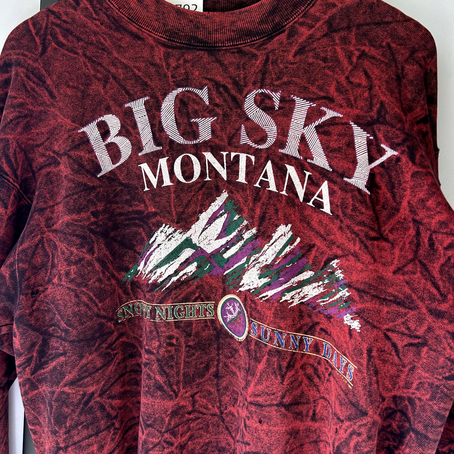 VINTAGE 1991 | Big Sky Montana Acid Wash Ski Crewneck Sweater sz L Adult