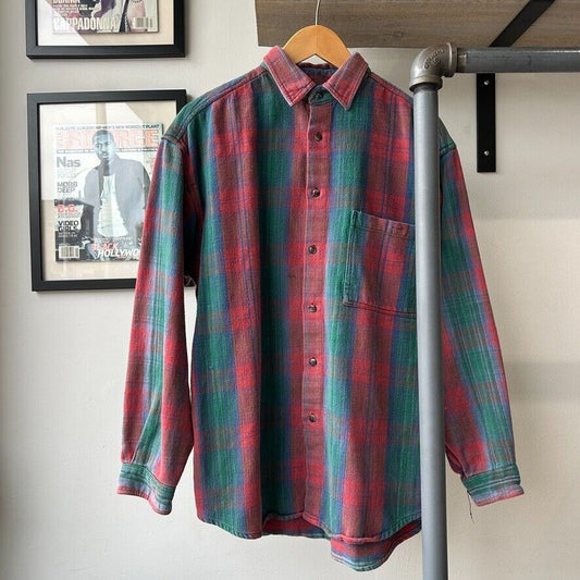 VINTAGE 90s | Faded Plaid Flannel Button Down Shirt sz M