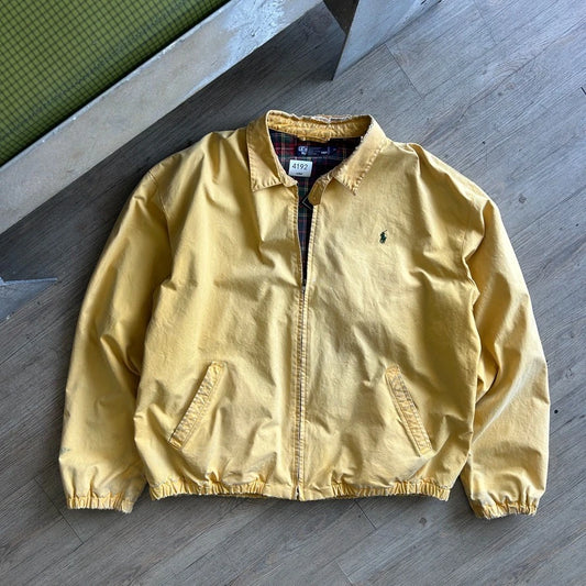 VINTAGE 90s | Polo By Ralph Lauren Faded Thrashed Yellow Harrington Jacket sz XL