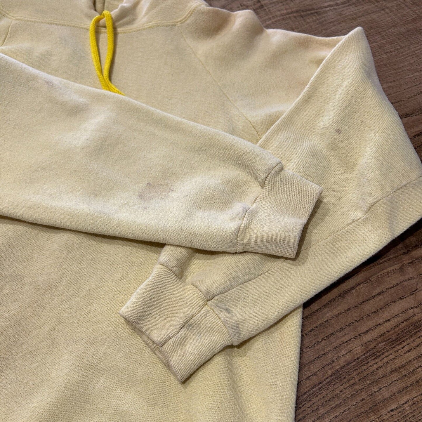 VINTAGE 60s 70s | Light Yellow Faded Blank Hoodie Sweater sz S Adult