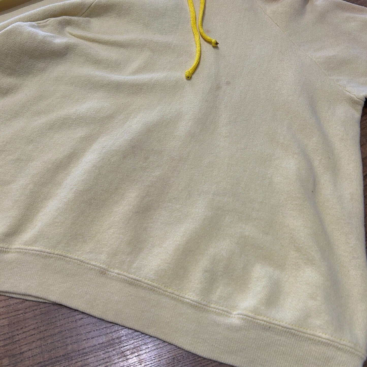 VINTAGE 60s 70s | Light Yellow Faded Blank Hoodie Sweater sz S Adult