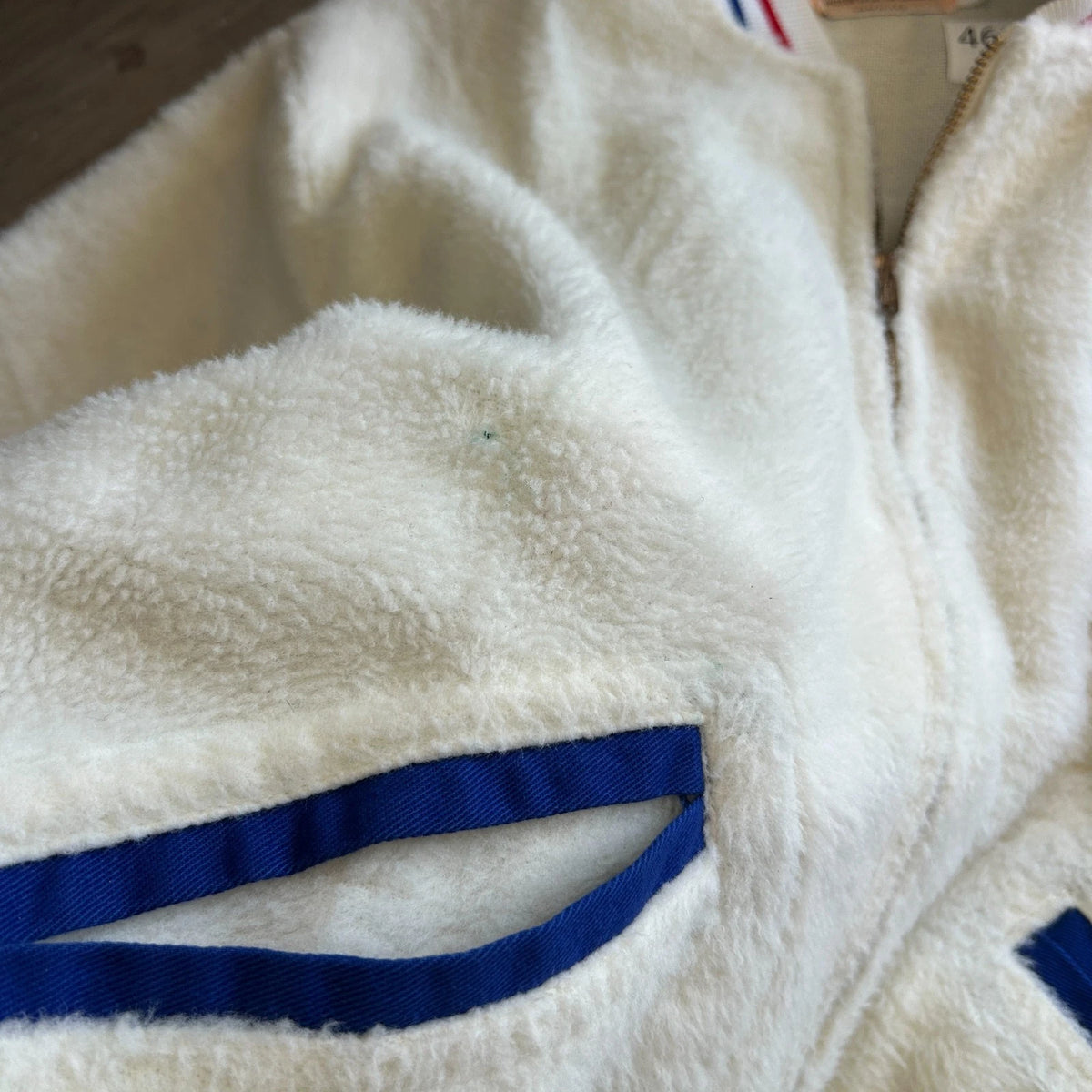 VINTAGE 1960s | Wilson Sports Apparel Cream Fleece Varsity Bomber Jacket sz 40 L