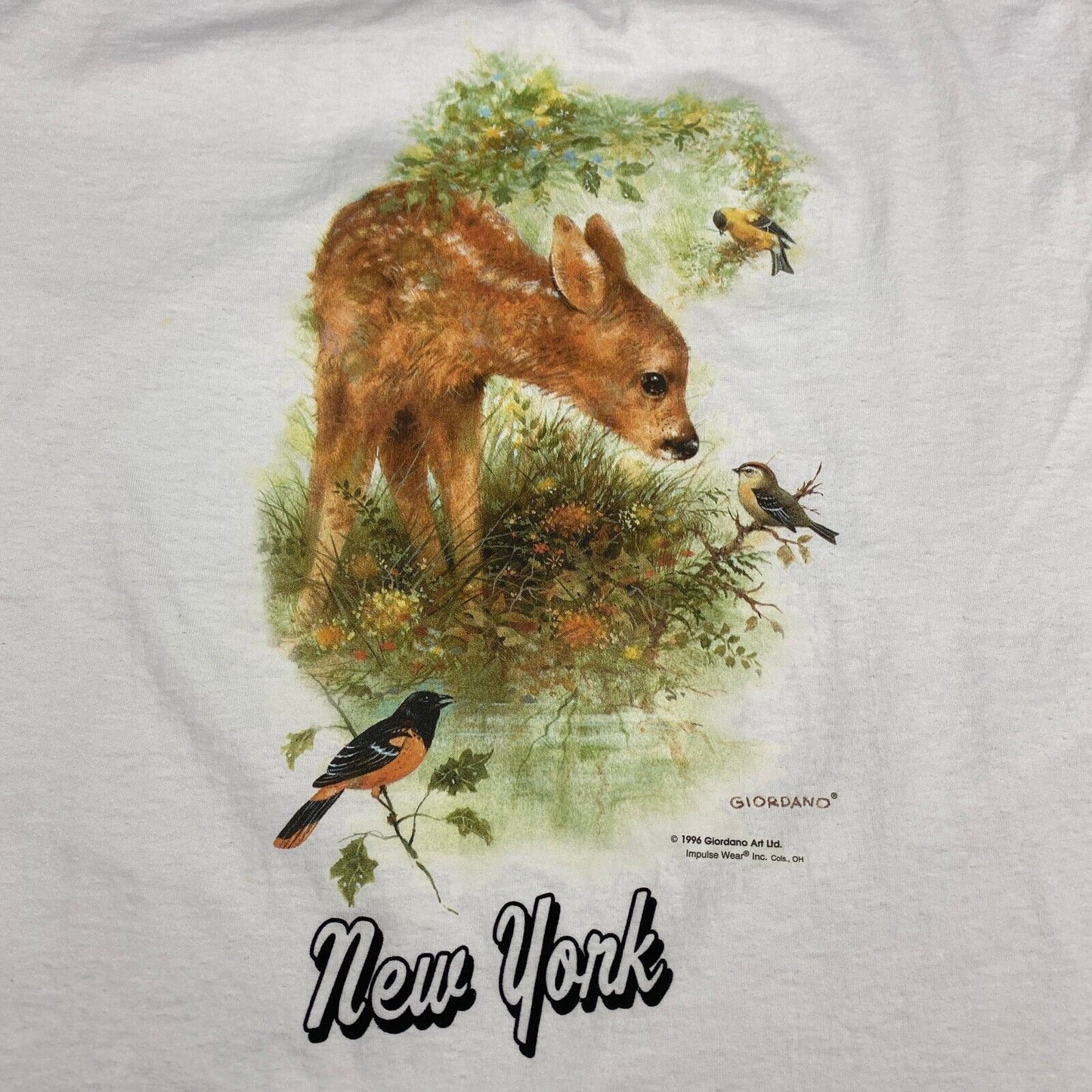 VINTAGE 90s Baby Deer Nature New York White T-Shirt sz XXL Men Adult