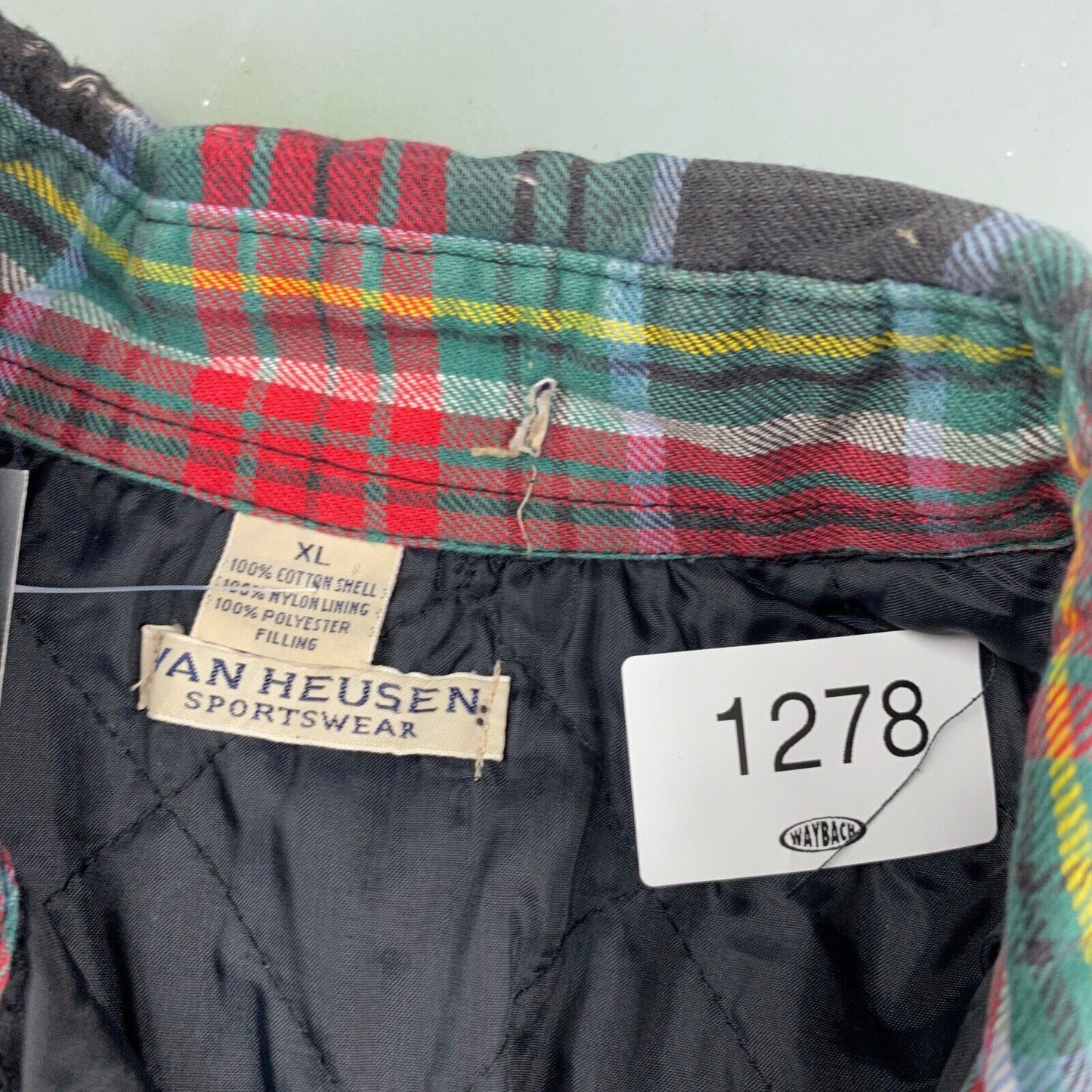VINTAGE 90s Van Heusen Faded Plaid Flannel Lined Button Up Shirt sz XL Adult
