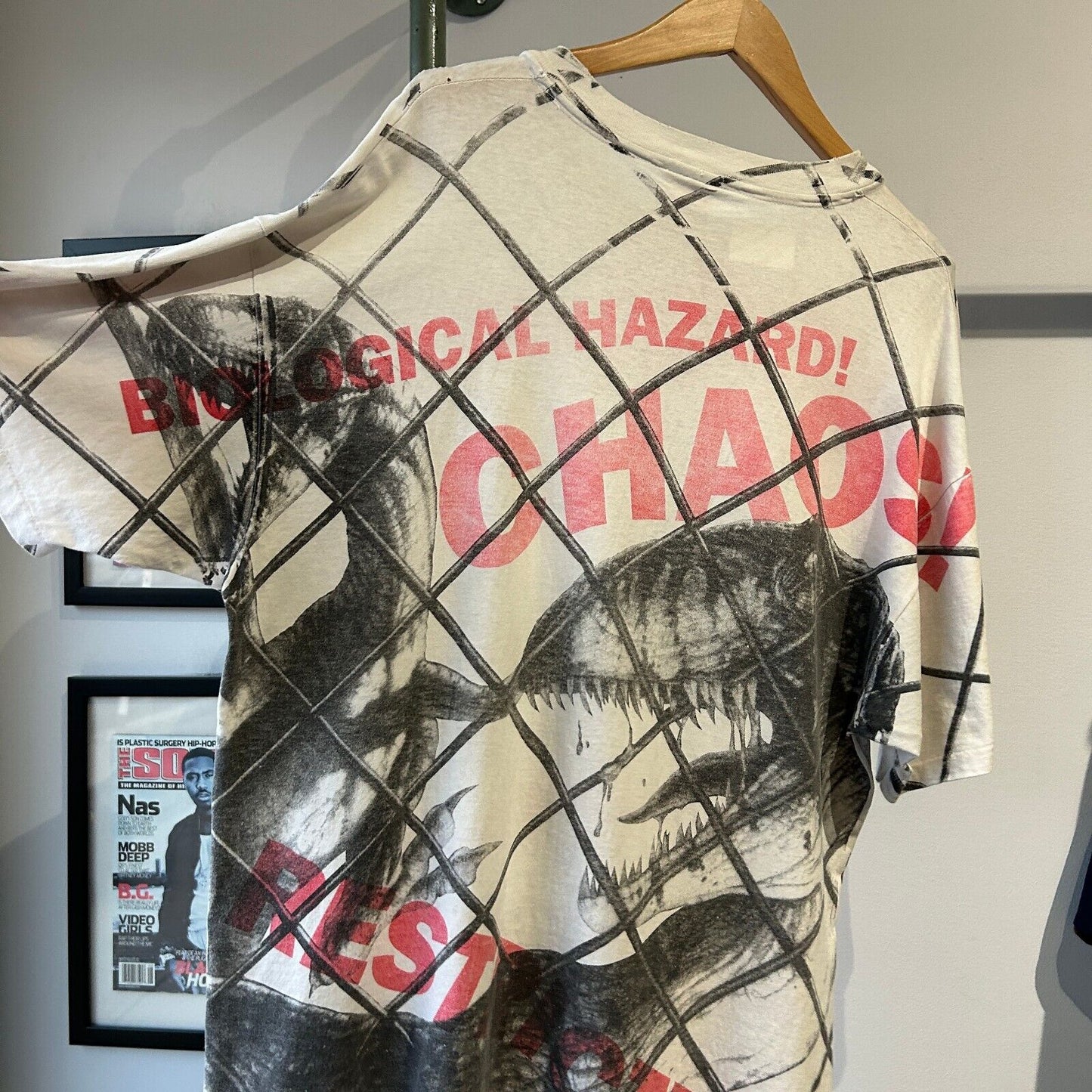 VINTAGE 90s | JURASSIC PARK Danger All Over Print Movie T-Shirt sz XL Adult