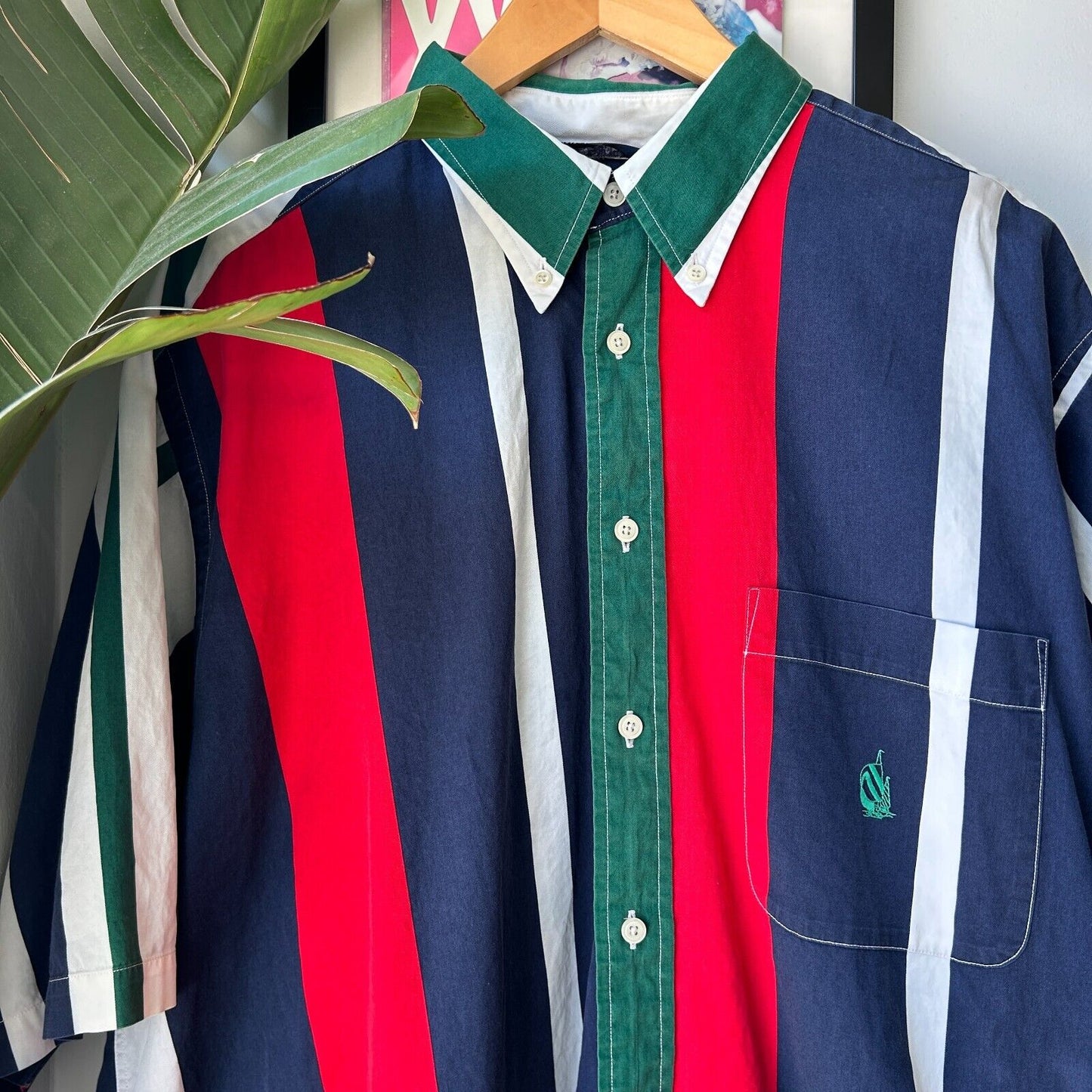 VINTAGE | Nautica Vertical Striped Short Sleeve Button Down Shirt sz XL