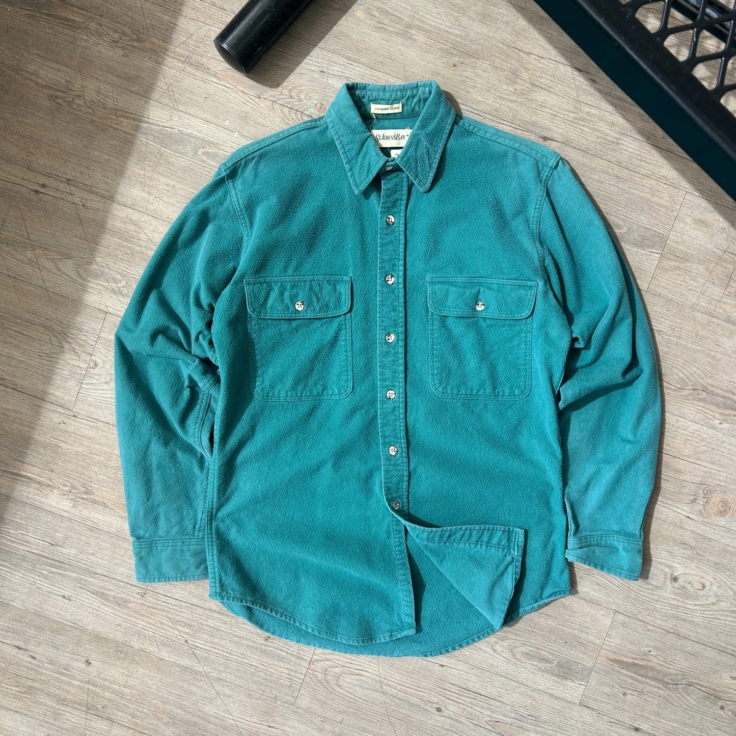 VINTAGE | St. Johns Bay Teal Blue Chamois Cloth Button Down Shirt sz M-Tall