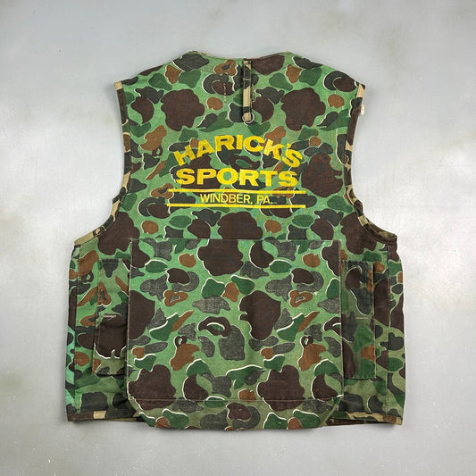 VINTAGE 70s/80s SafTbak Harick's Sports Camo Hunting Vest Jacket sz Large Adult
