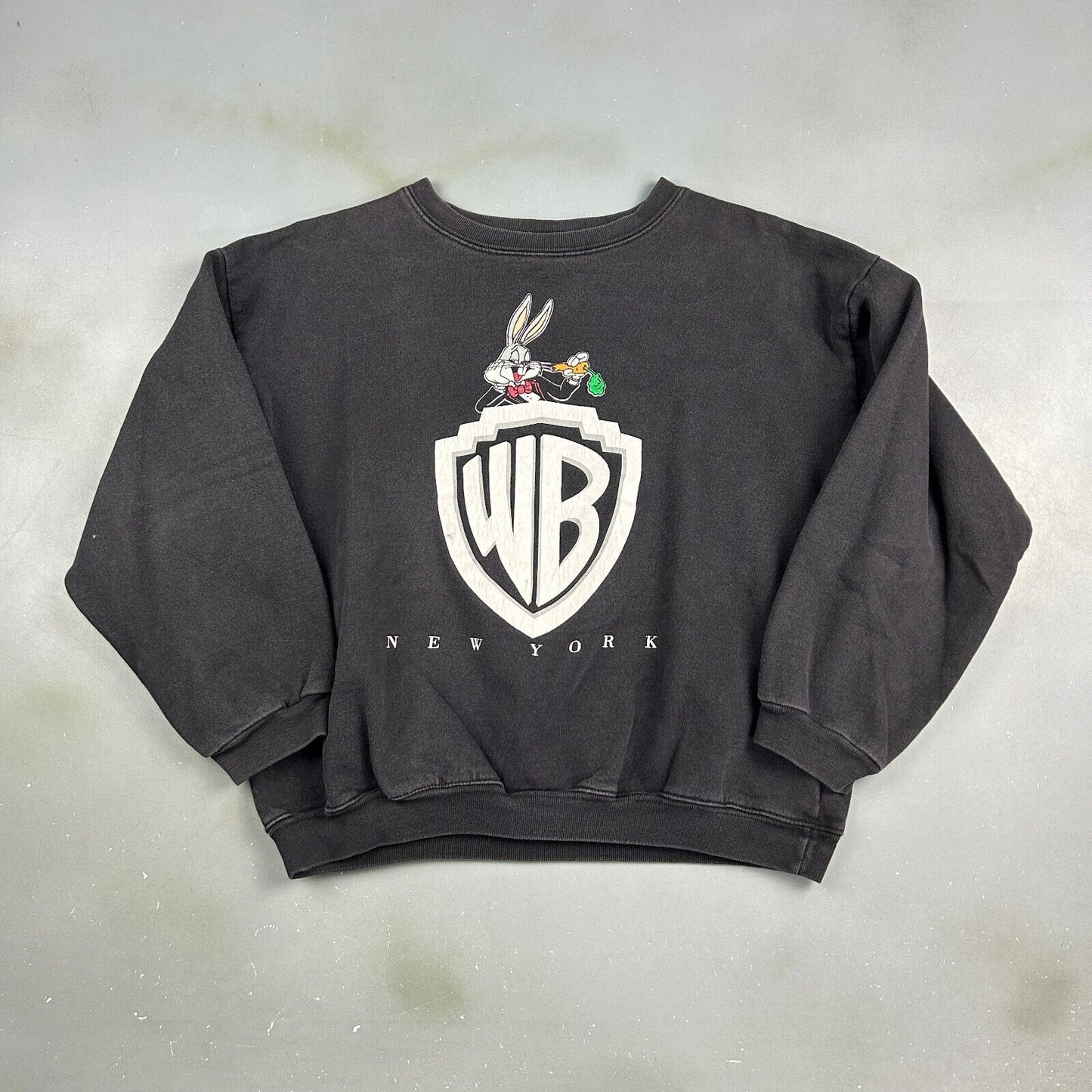 VINTAGE 90s Bugs Bunny Warner Bros New York Faded Crewneck Sweater sz XS Adult
