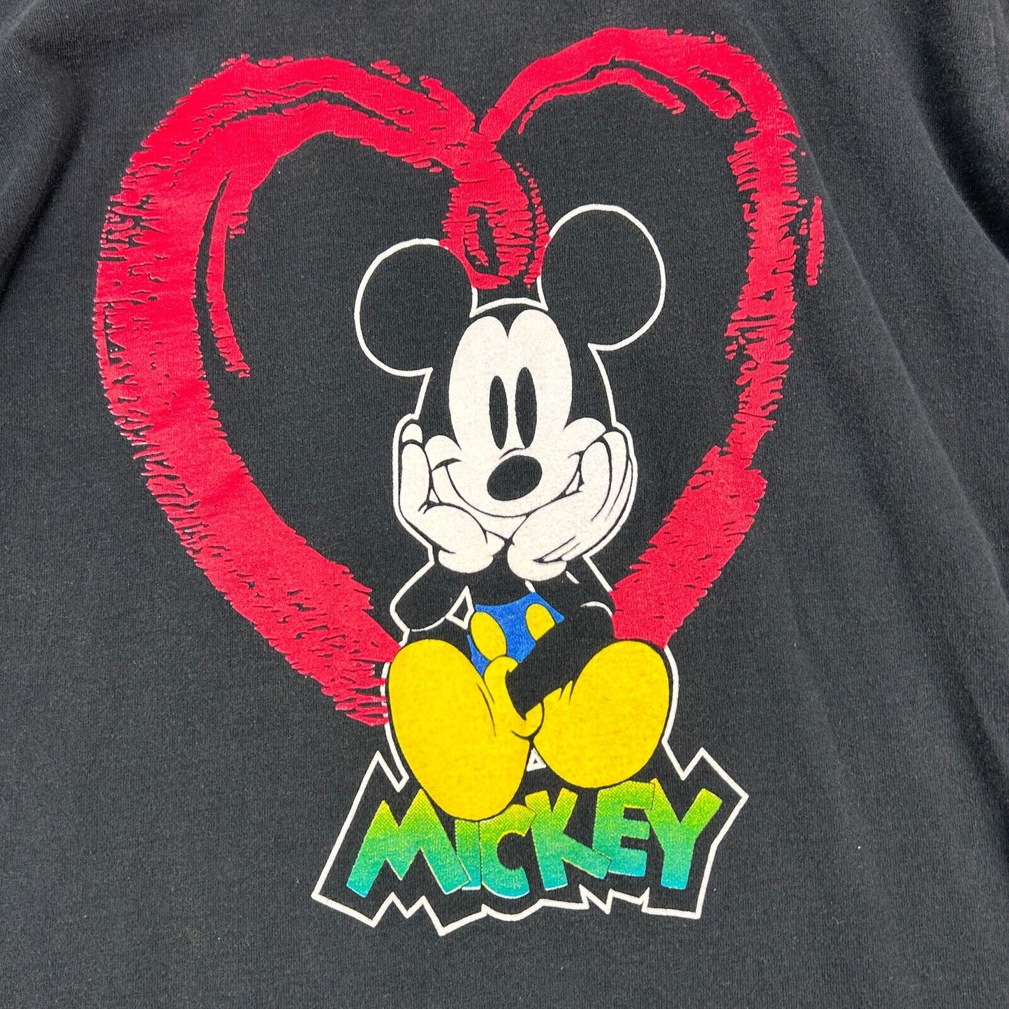 VINTAGE 90s | Mickey Mouse Heart Cartoon Black T-Shirt sz M Adult