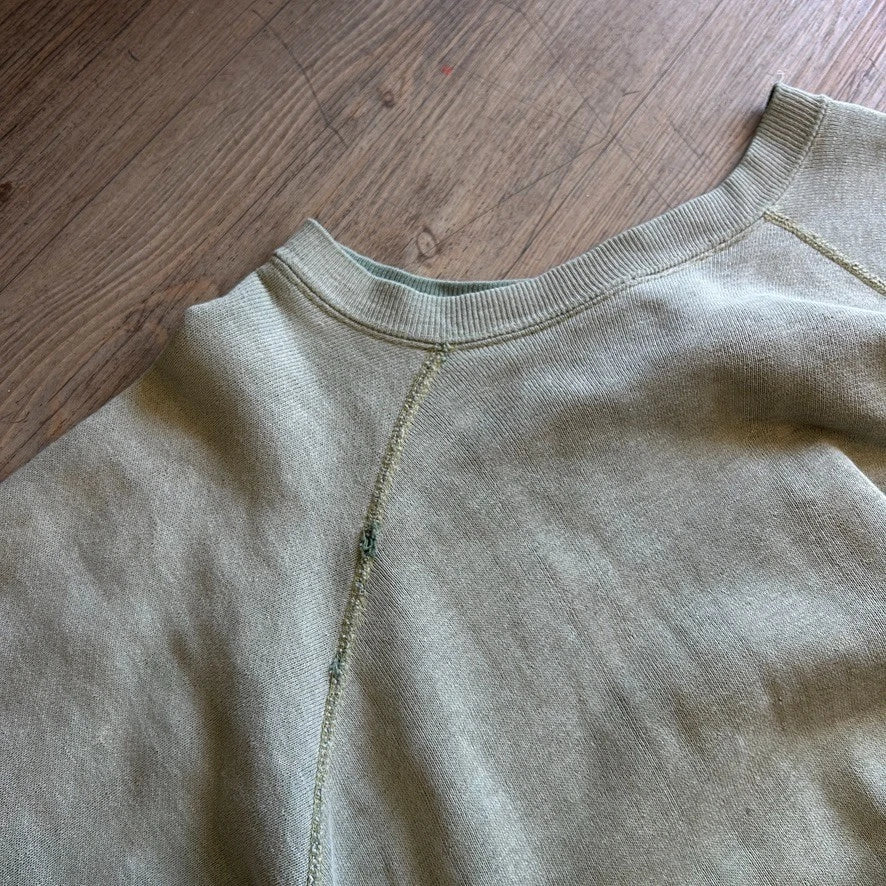 VINTAGE 60s | CW Post Sun Faded Green Raglan Crewneck Sweatshirt sz M
