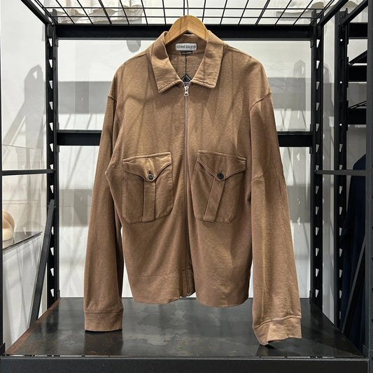 VINTAGE | Stone Island Brown Full Zip Collared Sweater sz L