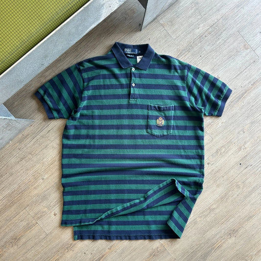 1990s | POLO Crest Ralph Lauren Striped Pocket Polo Shirt sz XL