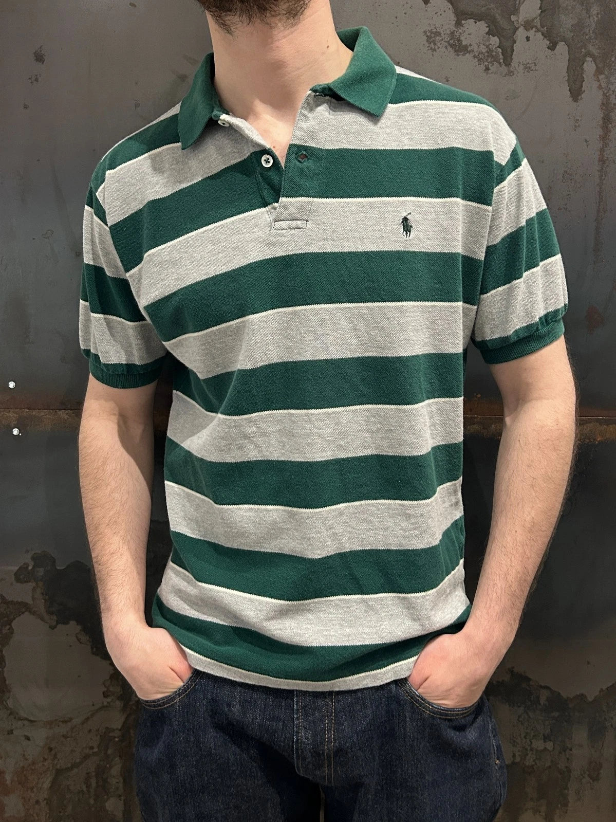 VINTAGE 90s | Ralph Lauren Sm Pony Tonal Striped Polo Shirt sz M/L