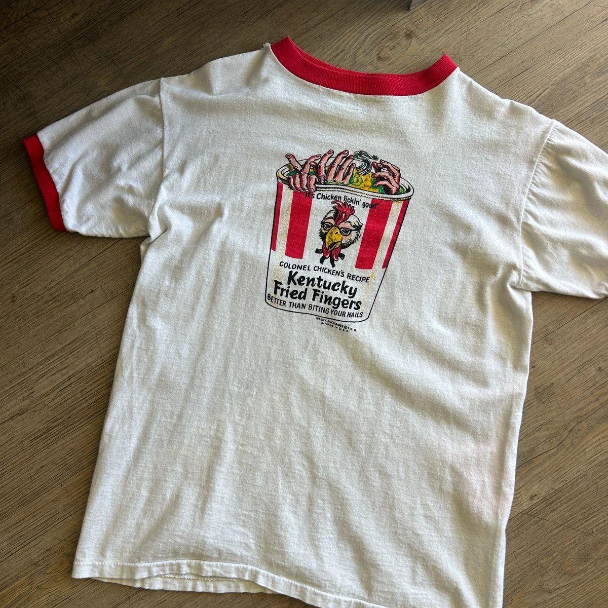 VINTAGE 1970s - 80s | Kentucky Fried Fingers Ringer T-Shirt sz S/M