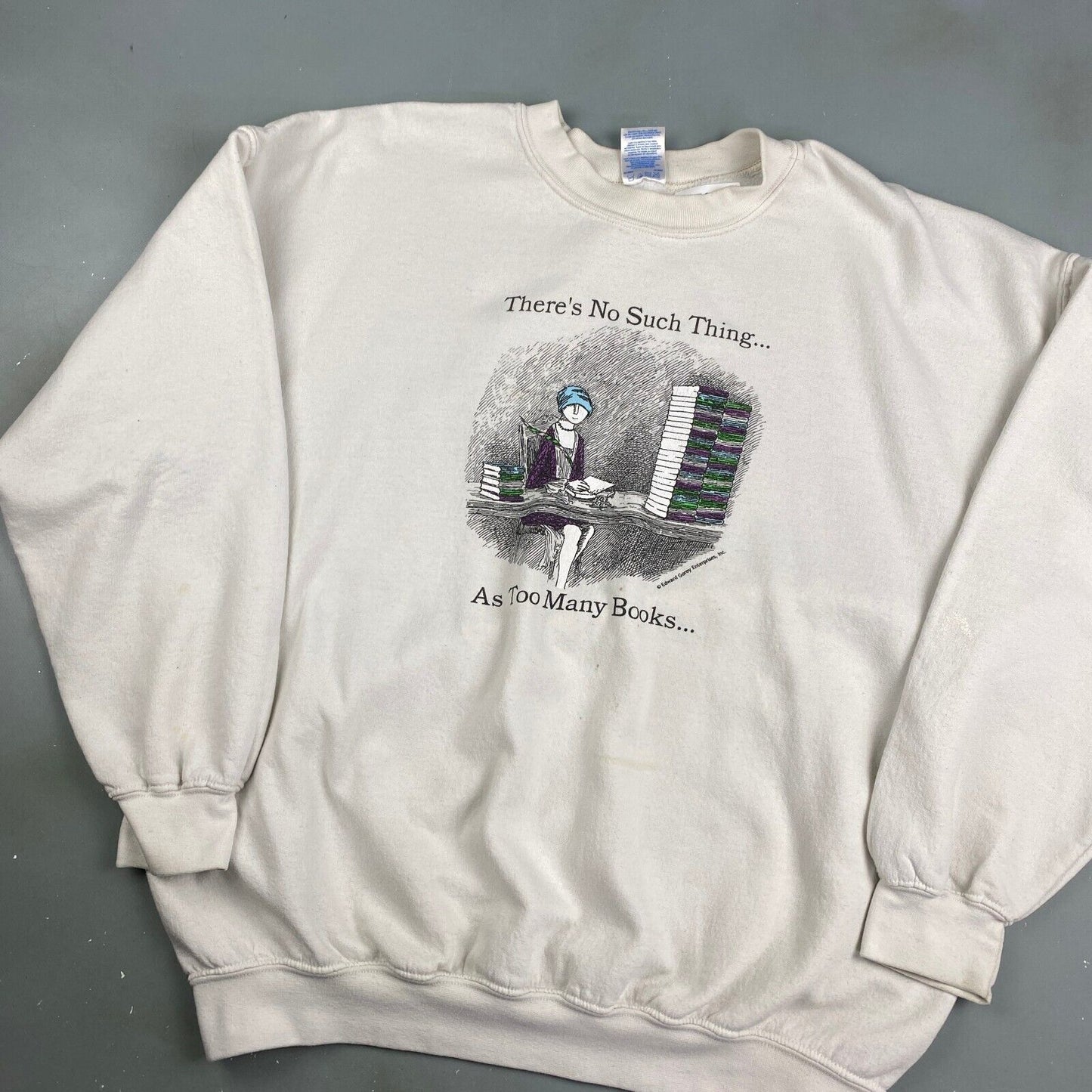 VINTAGE 90s No Such Thing As Too Many Books Crewneck Sweater sz XL Adult Men