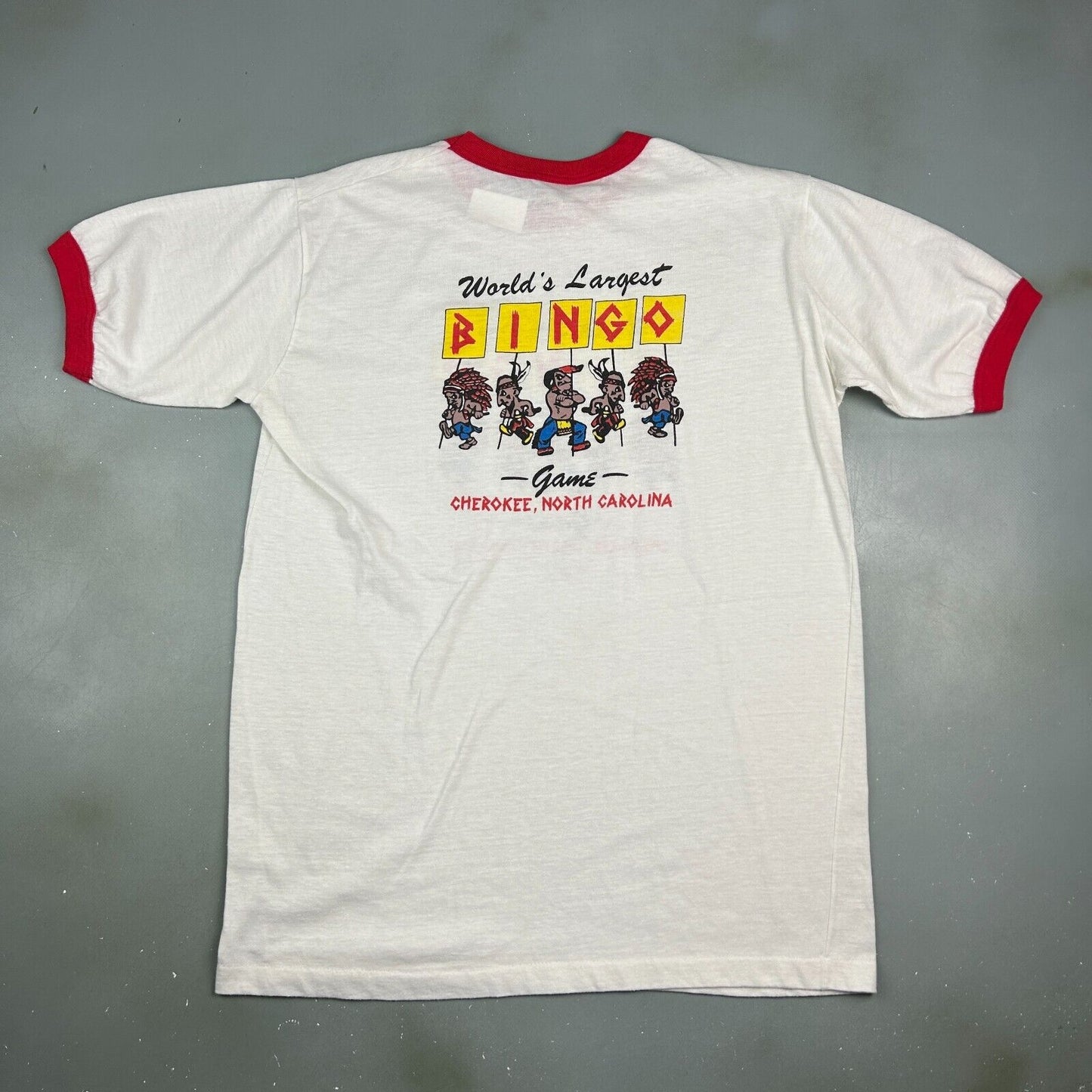 VINTAGE 80s | Worlds Largest BINGO Game Ringer T-Shirt sz XL Adult