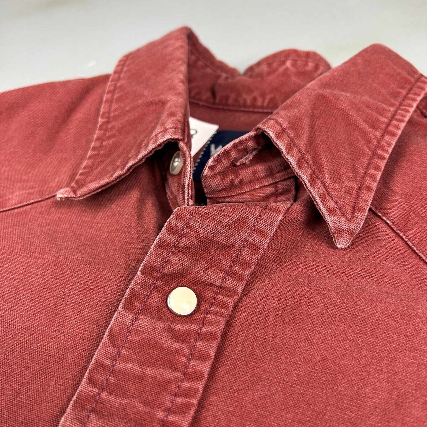 VINTAGE 90s Wrangler Red Pearl Snap Western Button Up Shirt sz L/XL Adult
