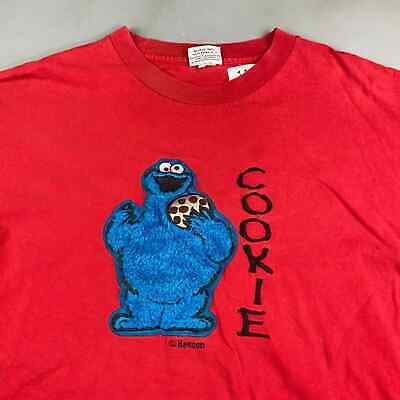 VINTAGE 90s Sesame Street Cookie Monster Red T-Shirt sz Large Adult