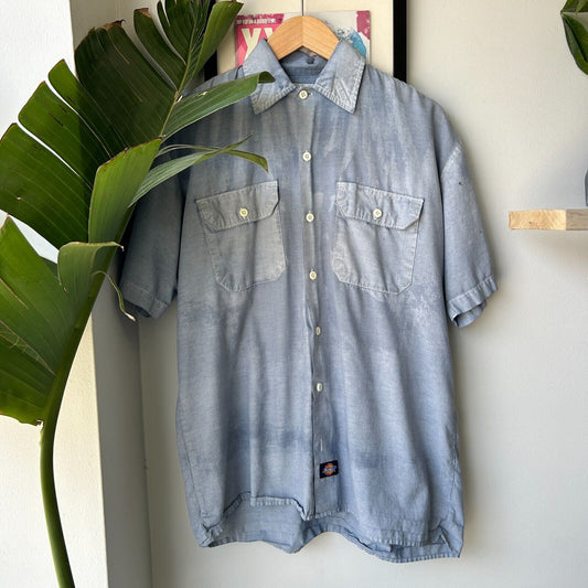 VINTAGE | Dickies Faded Blue Short Sleeve Button Snap Shirt sz M