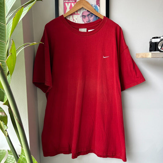 VINTAGE | NIKE Mini Swoosh Embroidered Logo Red T-Shirt sz XXL Adult