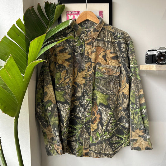 VINTAGE | Field Staff Mossy Oak Camo Button Down Shirt sz M-L Adult