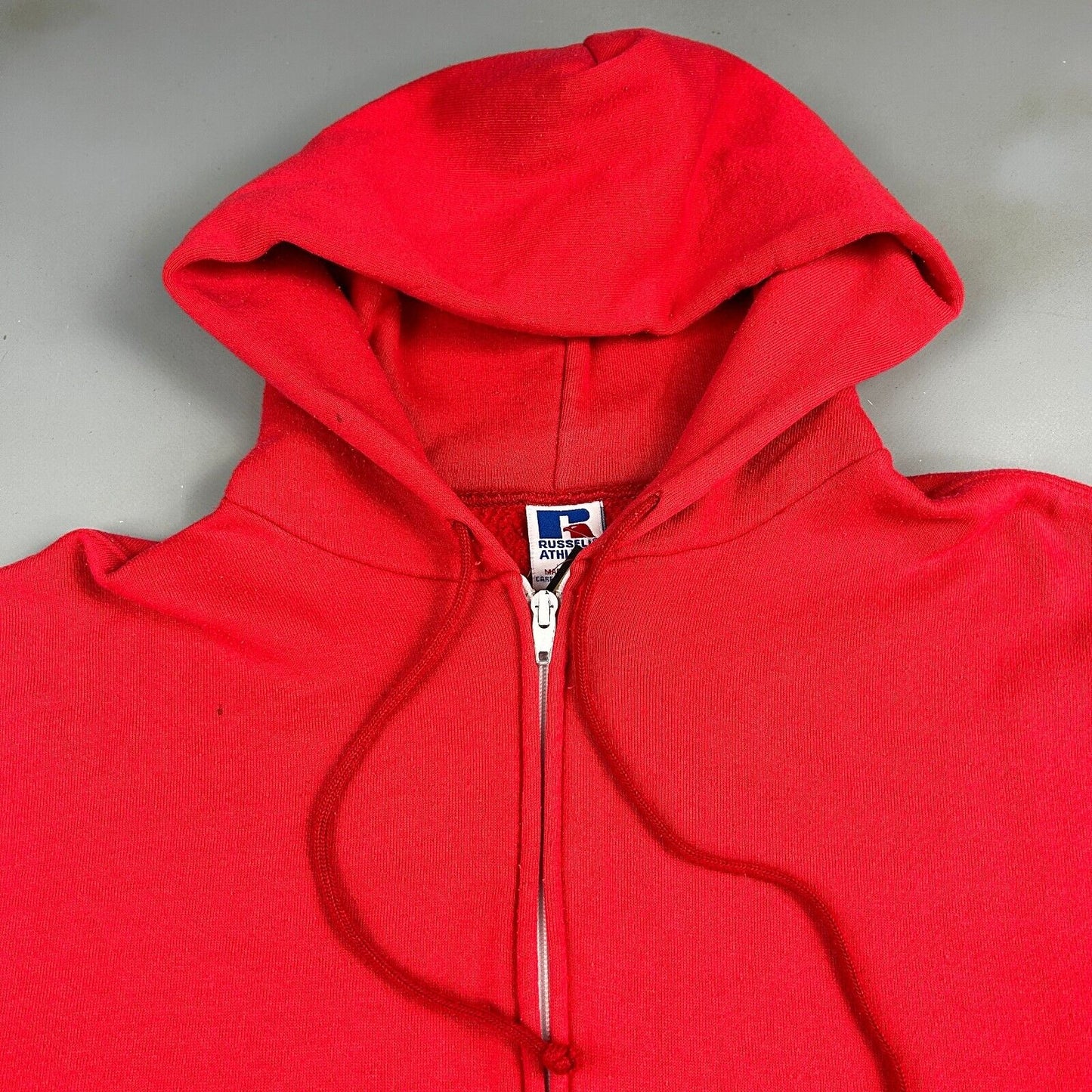 VINTAGE 90s Russell Athletic Blank Red Zip Up Hoodie Sweater sz Large Mens