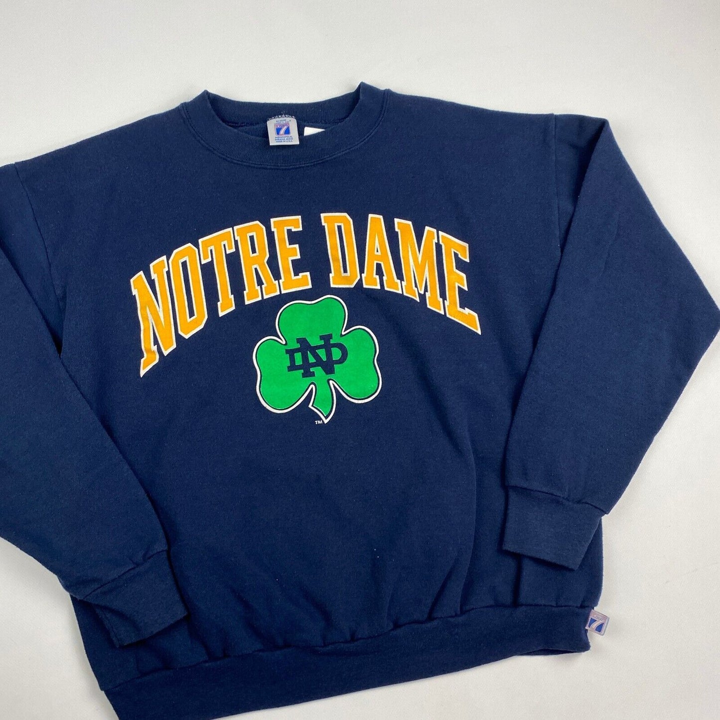 VINTAGE 90s Notre Dame Logo 7 Navy Crewneck Sweater sz Large Men
