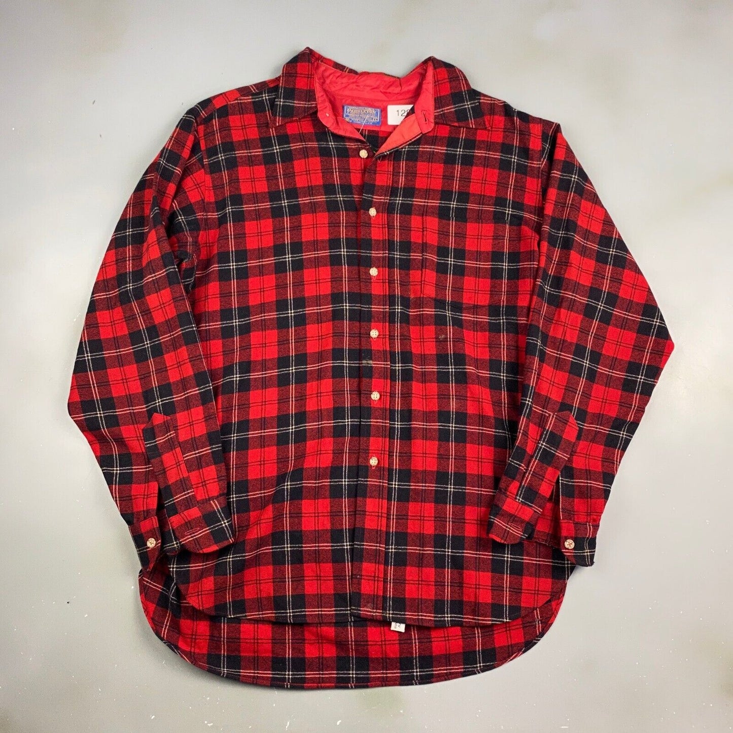 VINTAGE 90s Pendleton Red Wool Plaid Flannel Button Up Shirt sz Large Adult
