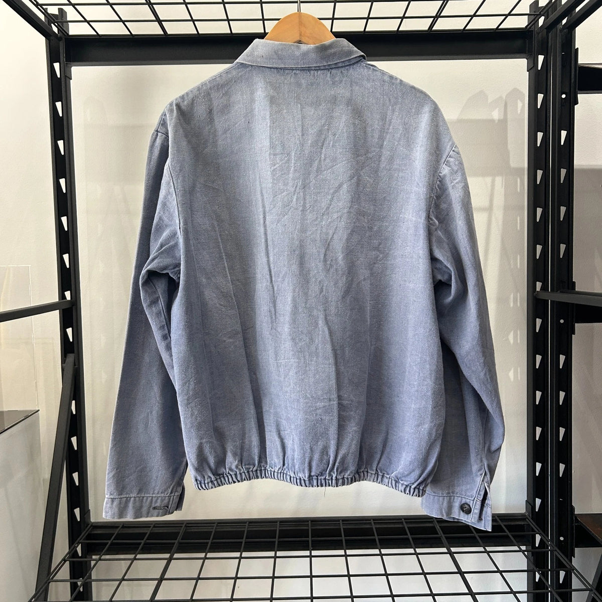 VINTAGE 1960s | French Faded Blue Workwear Chore Shirt Jacket sz 54 L
