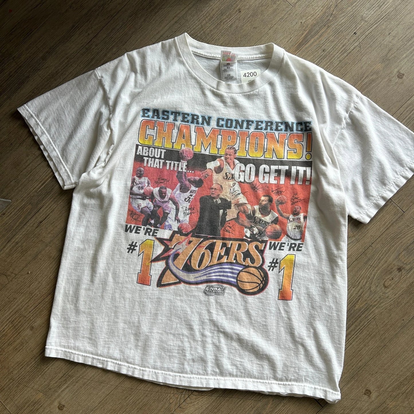 VINTAGE 2001 | Philadelphia 76ers Iverson NBA Playoffs Basketball T-Shirt sz XL