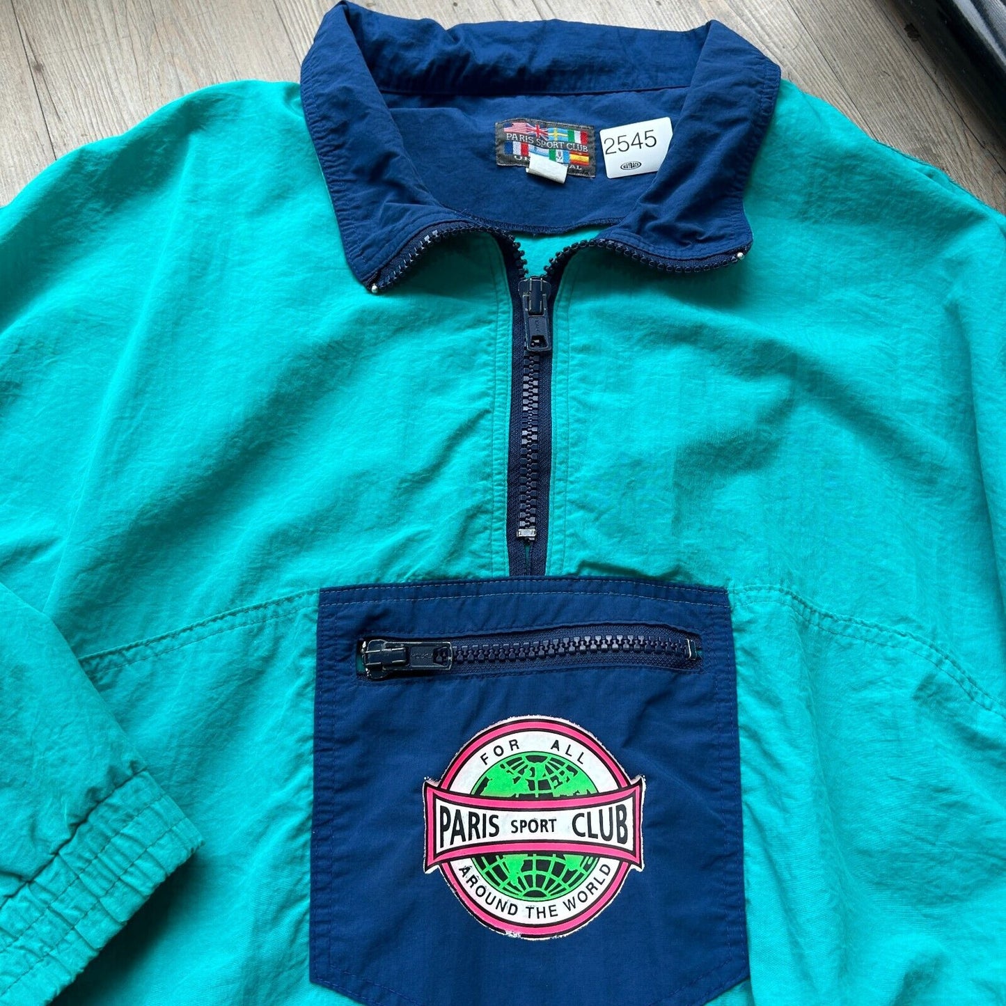 VINTAGE 90s | Paris Sport Club 1/4 Zip Windbreaker Jacket sz M