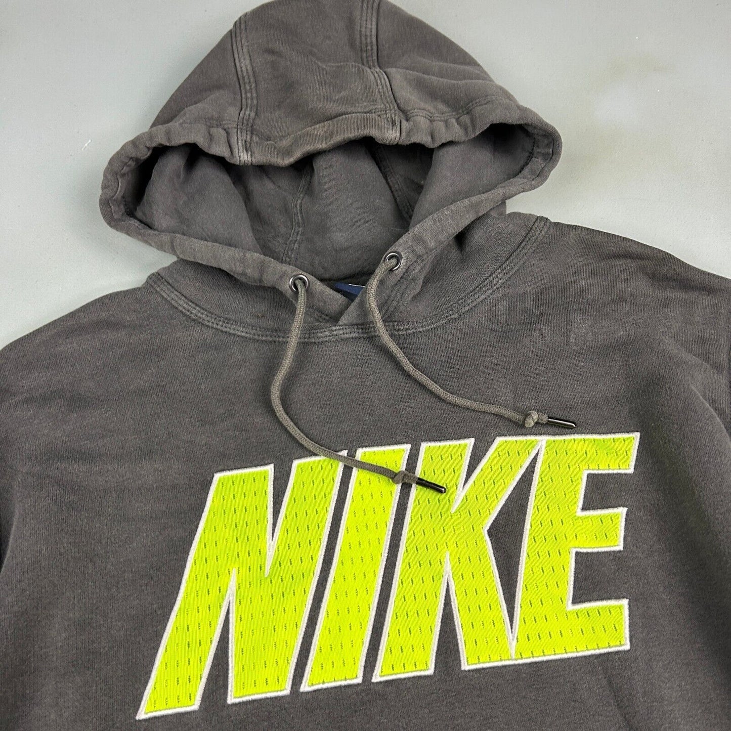 VINTAGE NIKE Big Spellout Dark Grey Hoodie Sweater sz L-XL Adult