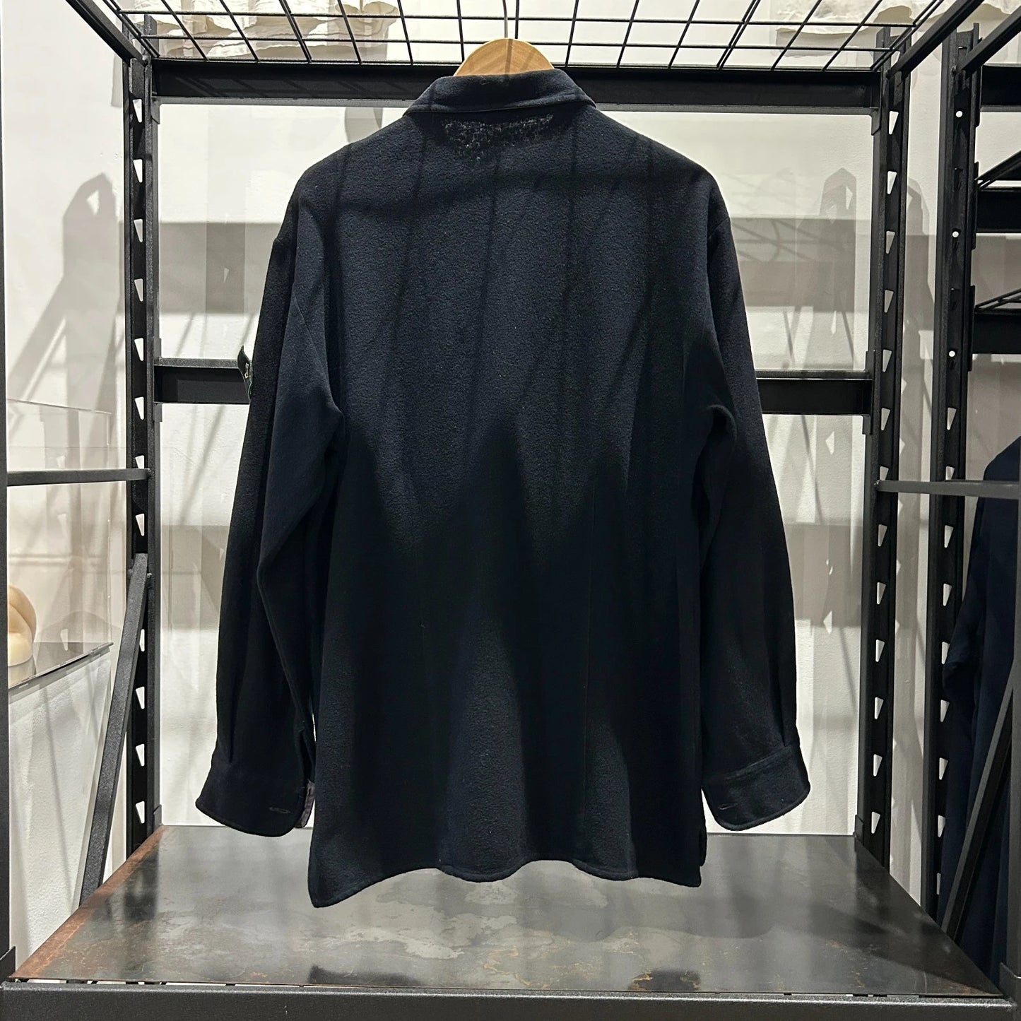 VINTAGE 1997 | Stone Island Navy Wool Blend Button Down Shirt sz M