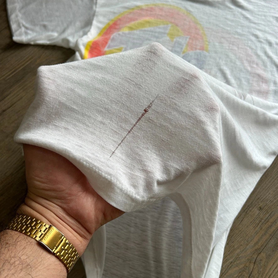 VINTAGE 90s | Tide Racing Heavy Fade Paper Thin White T-Shirt sz M